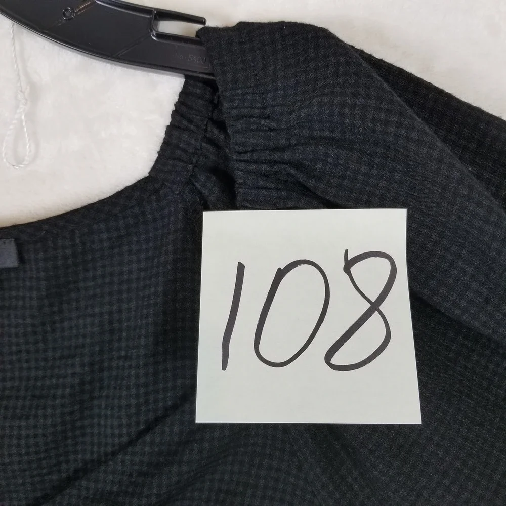 Madwell Black Gingham Seersucker Puff Sleeve Button Front Top Blouse‎ Medium M